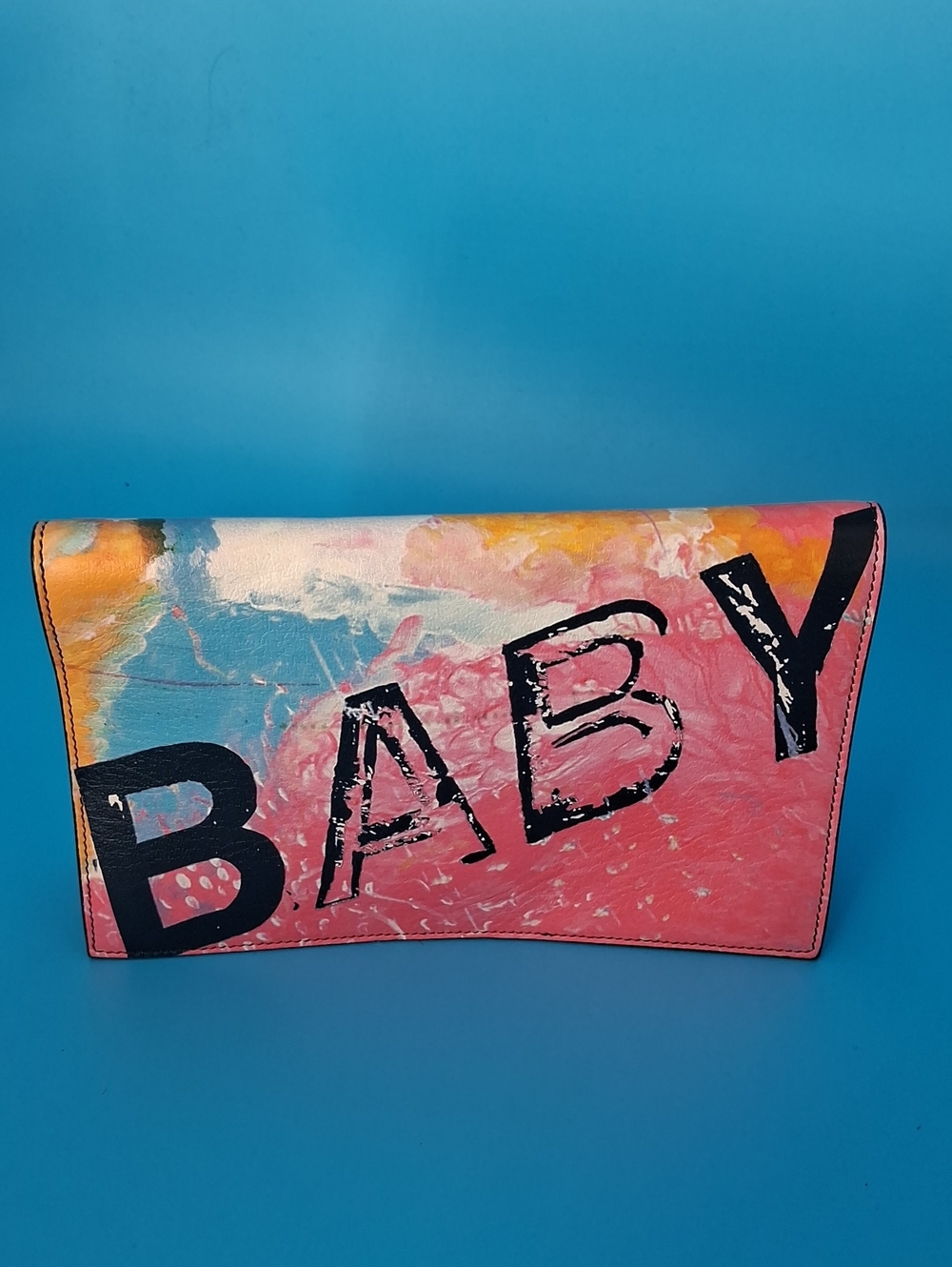 Saint Laurent Paris Colorful 'BABY' Graphic Pink Multi Clutch